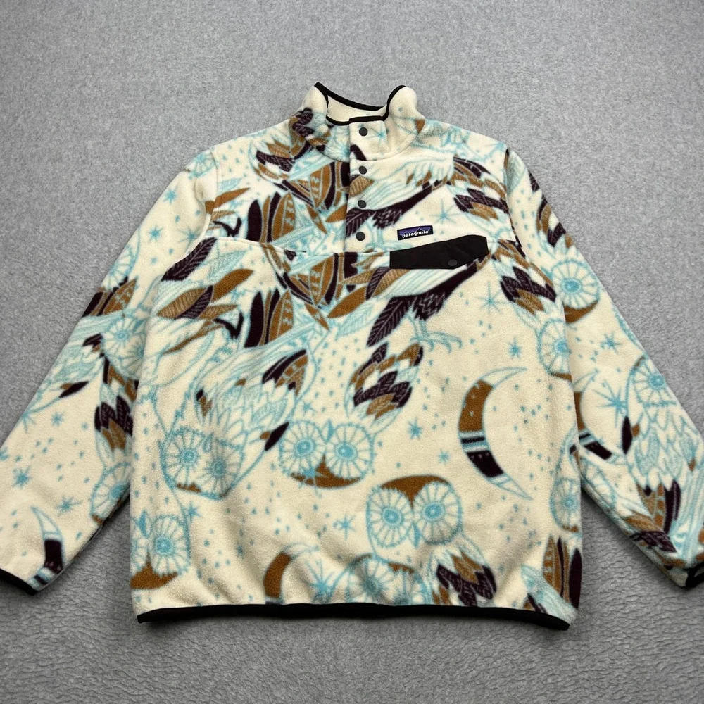 Patagonia Synchilla Snap-T Fleece Pullover Women's Large Harvest Moon Owl 25455